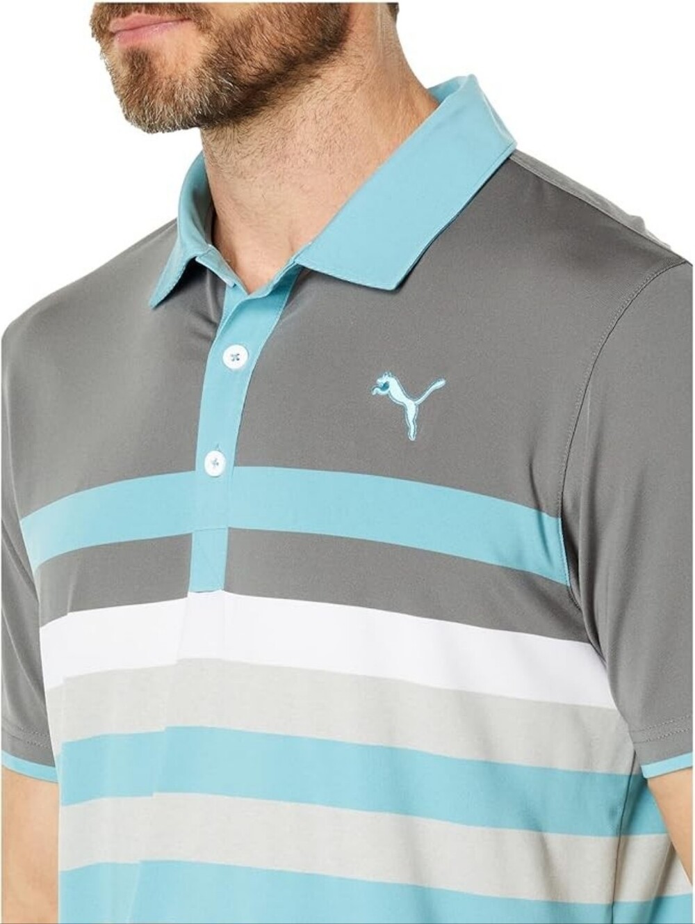 PUMA MATTR One Way Golf Polo Blue/Grey Striped Size L